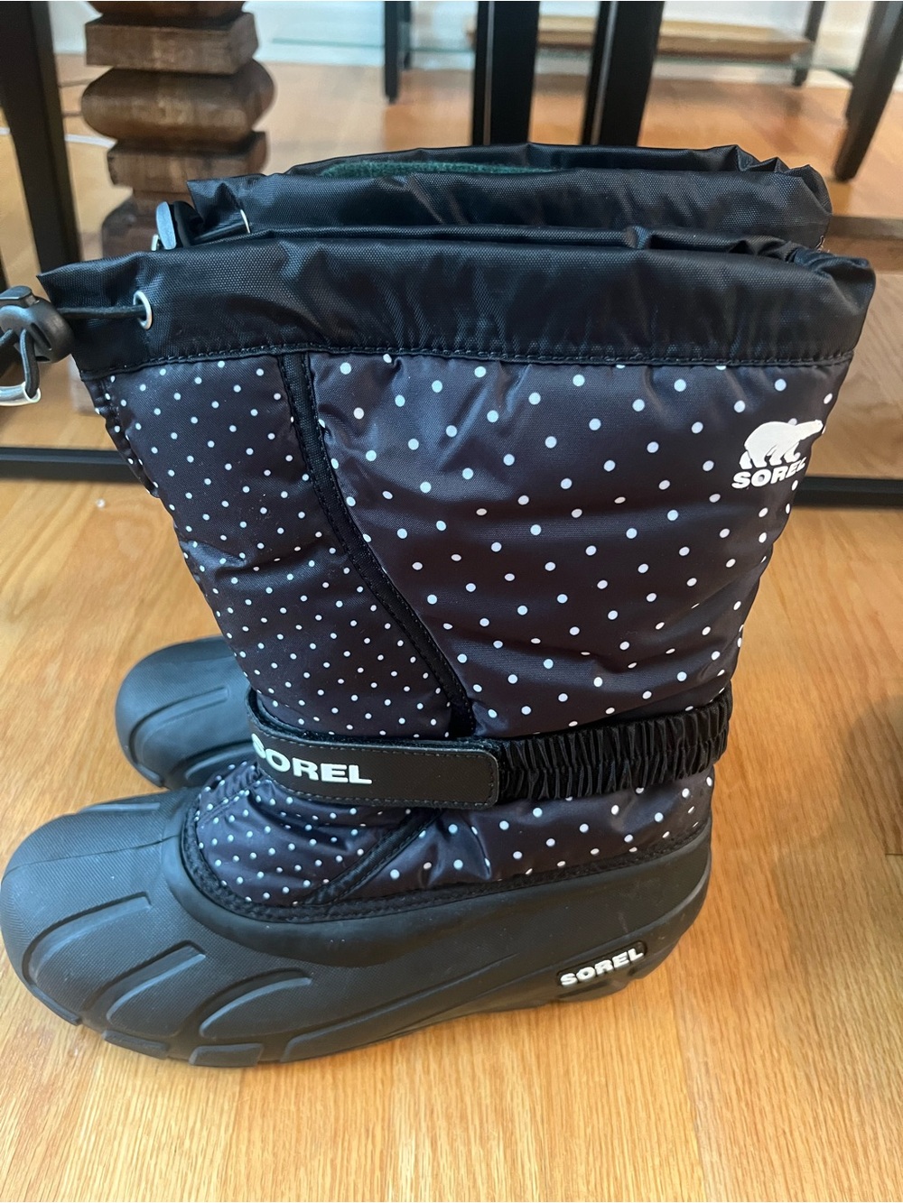 Sorel Black and White Polka Dot Kids Snow Boots